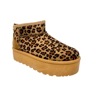 Botas de cano curto femininas ISTERIA 24296 com estampa de leopardo