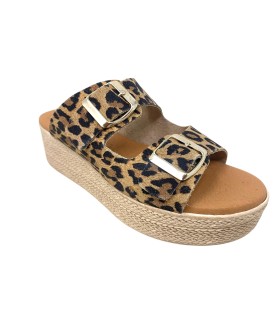 Sandália feminina EVA FRUTOS 5373 com estampa de leopardo