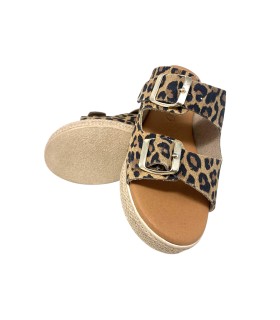 Sandália feminina EVA FRUTOS 5373 com estampa de leopardo