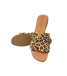Sandália feminina EVA FRUTOS 3053 com estampa de leopardo